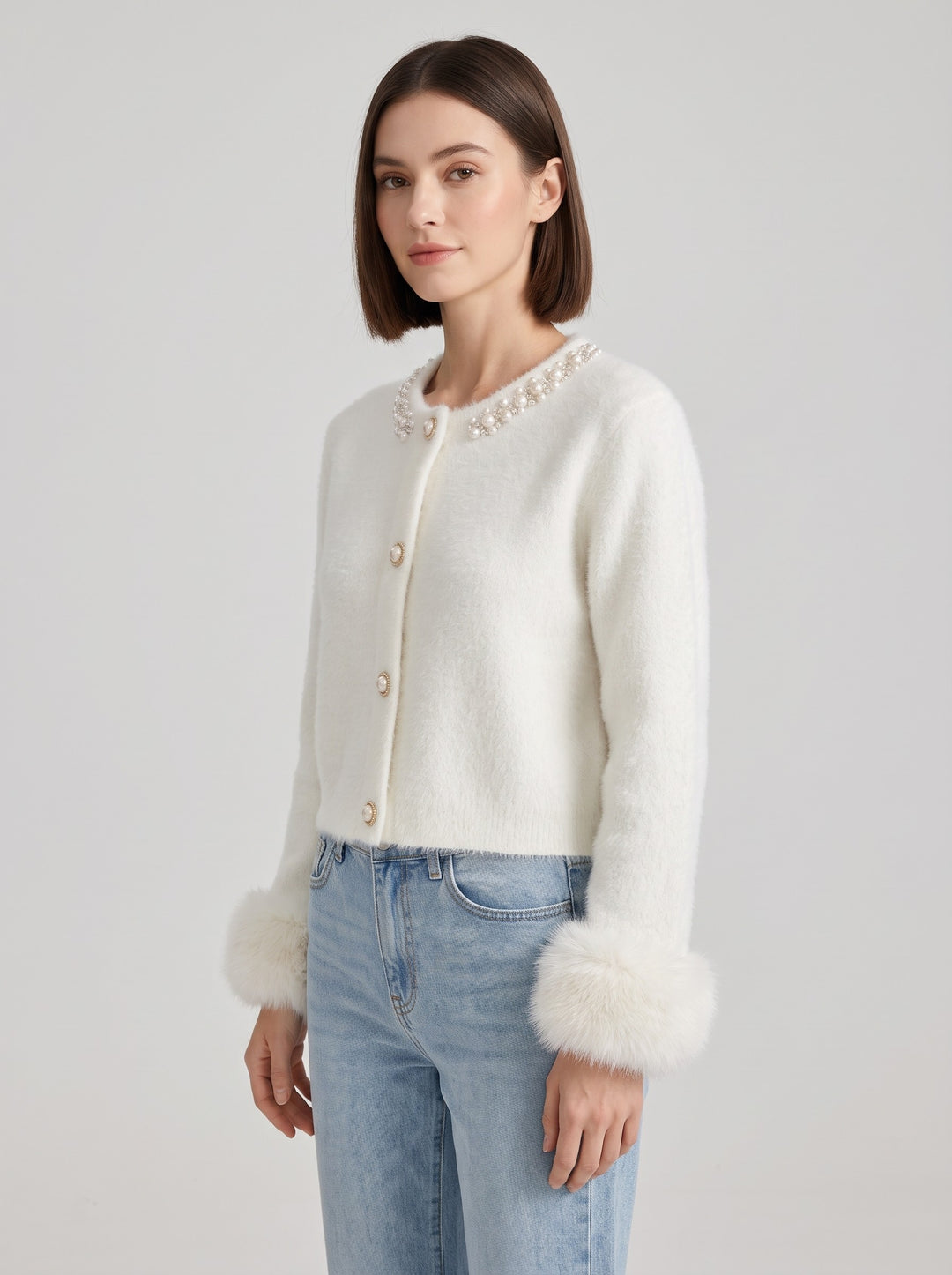 Women's Fluffy Pearl Cardigan