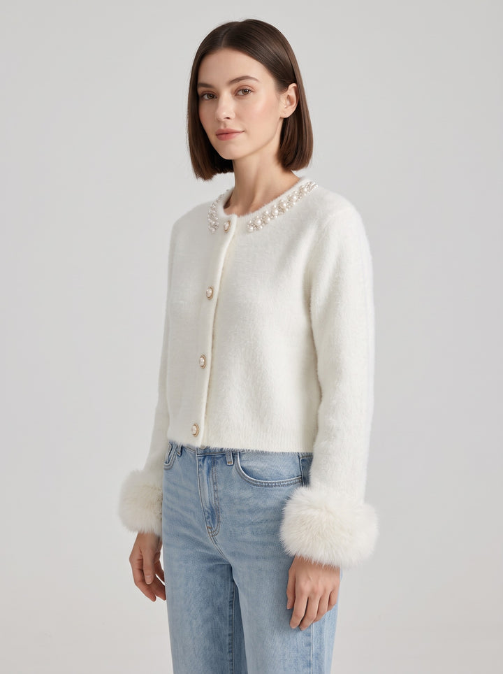 Women's Fluffy Pearl Cardigan
