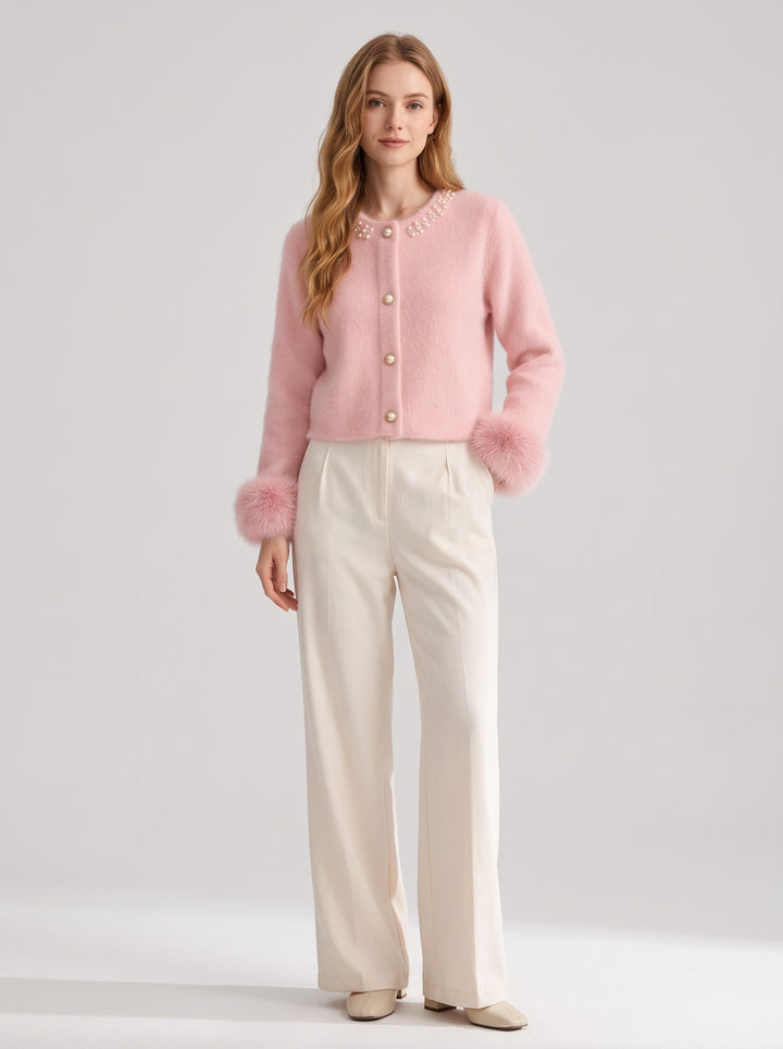 Women's Fluffy Pearl Cardigan