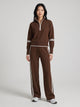 Women's Half-Zip Lounge Set with Contrast Piping in dark brown
