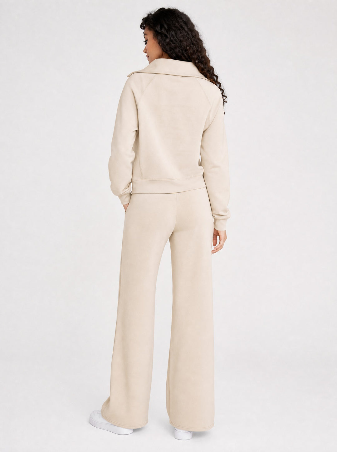 Women's Half-Zip Wide Leg Lounge Set in beige