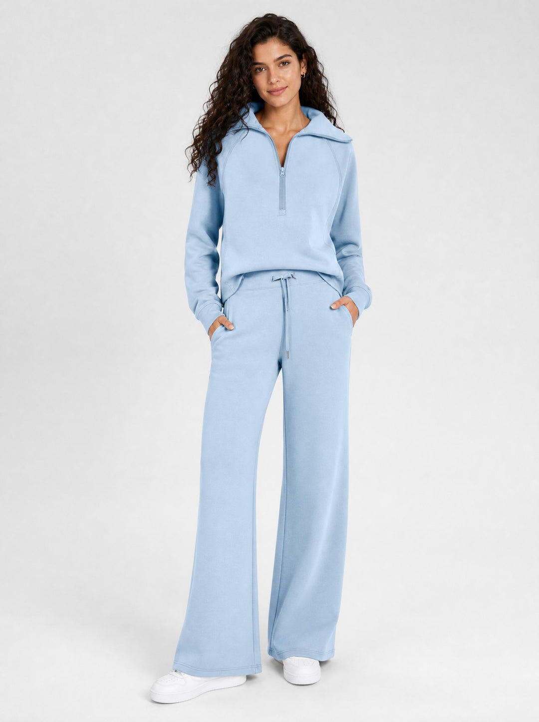 Women's Half-Zip Wide Leg Lounge Set in blue