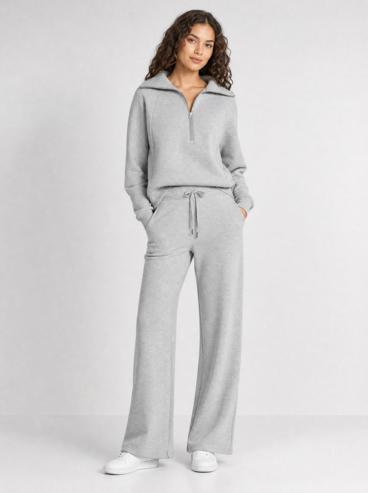 Women's Half-Zip Wide Leg Lounge Set in grey