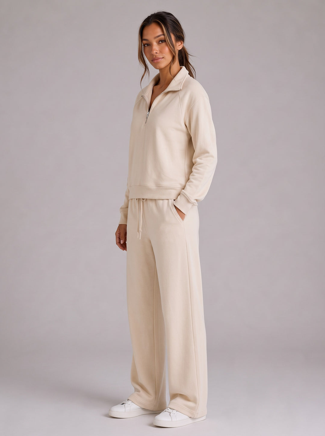 Women's Relaxed Half-Zip Tracksuit Co-Ord in cream
