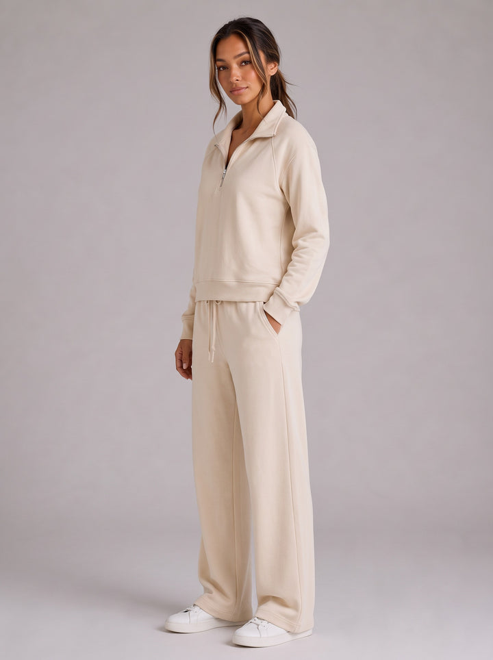 Women's Relaxed Half-Zip Tracksuit Co-Ord in cream