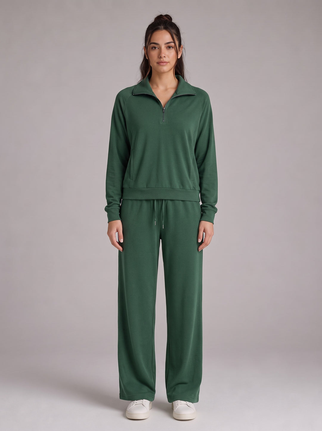 Women's Relaxed Half-Zip Tracksuit Co-Ord in dark green