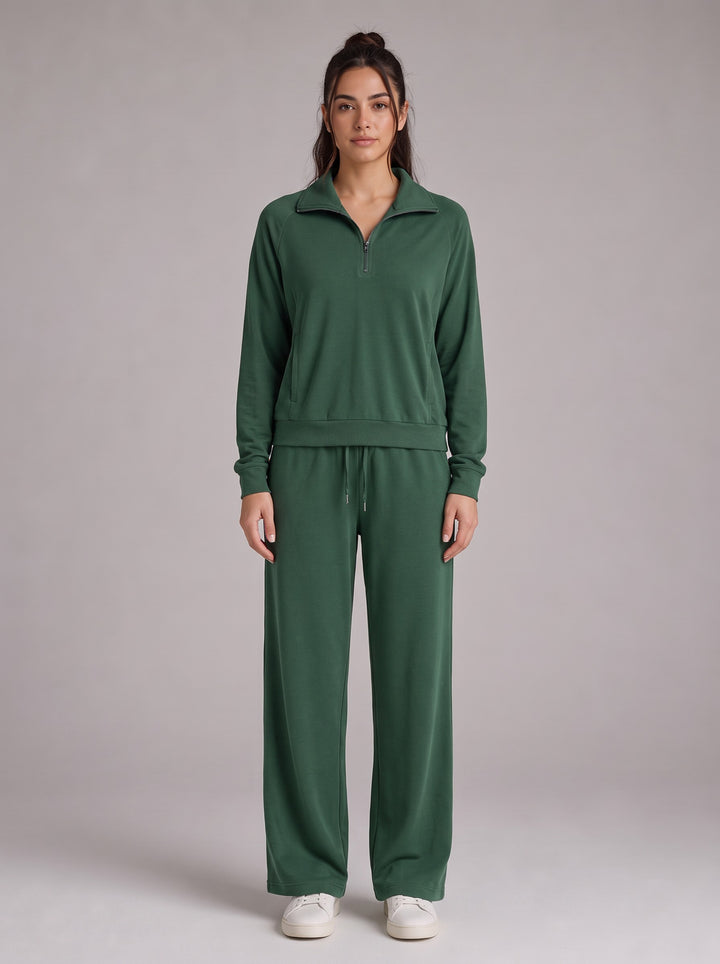 Women's Relaxed Half-Zip Tracksuit Co-Ord in dark green