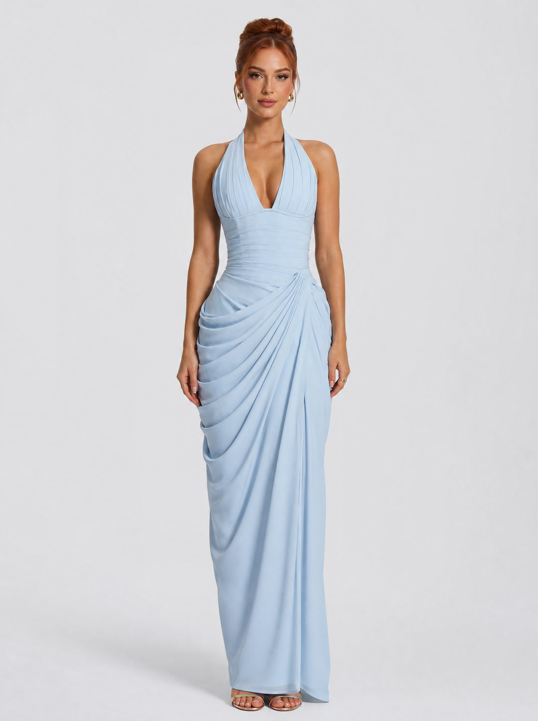 Women's Halter Corset Maxi Dress in baby blue