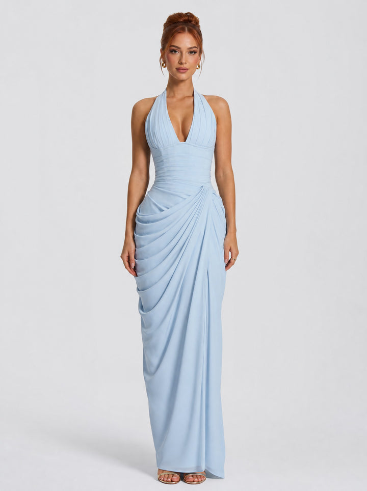 Women's Halter Corset Maxi Dress in baby blue