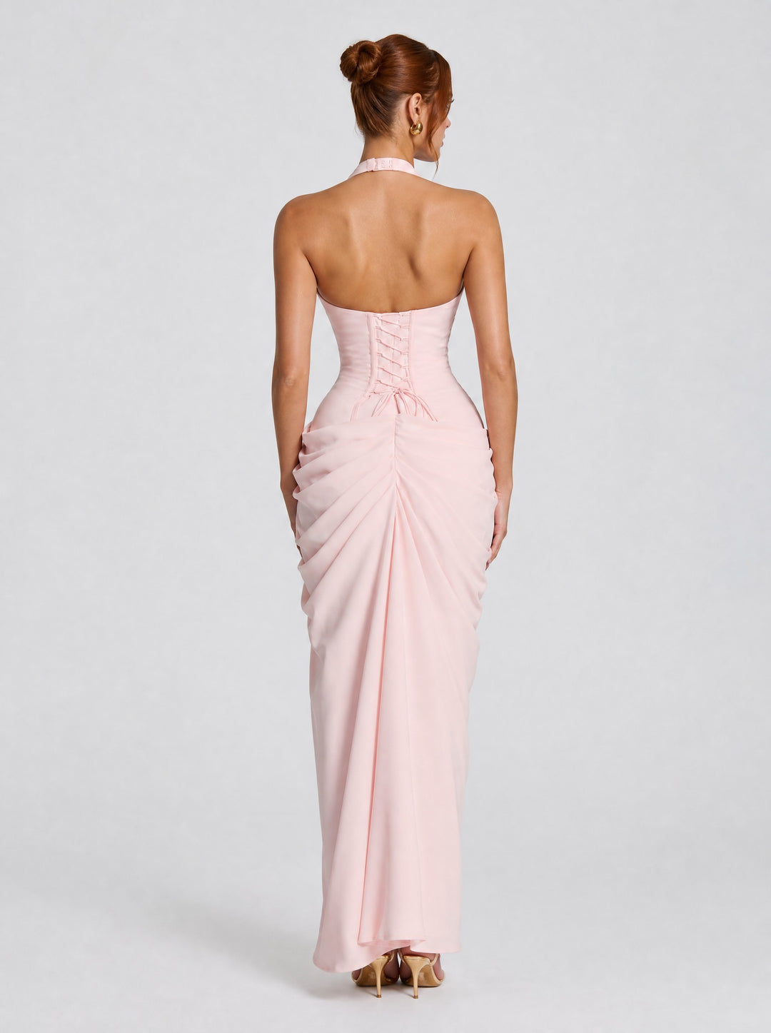 Women's Halter Corset Maxi Dress in blush pink