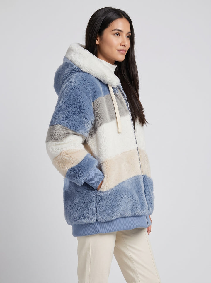 Women's Patchwork Teddy Fleece Jacket in blue