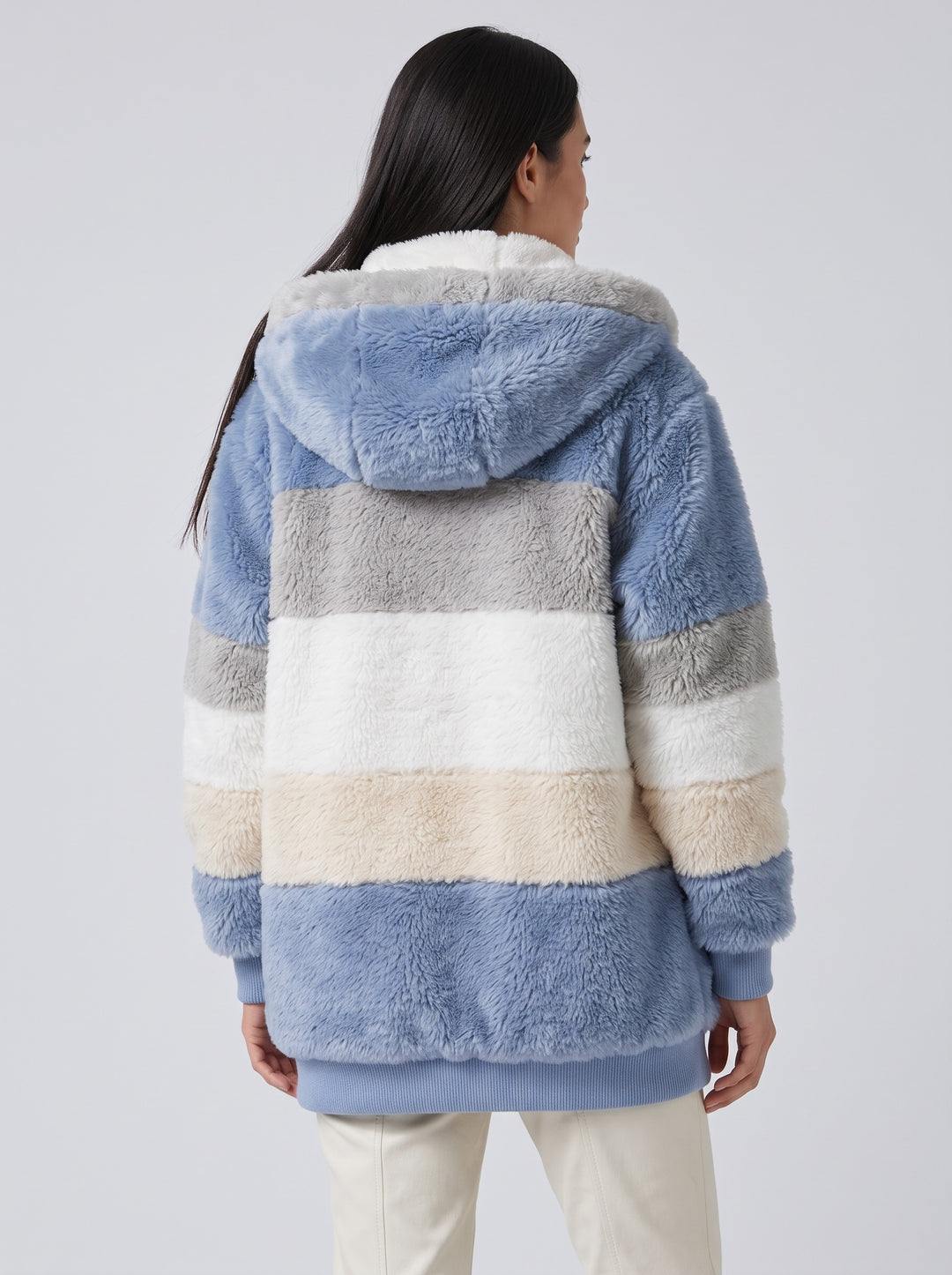 Women's Patchwork Teddy Fleece Jacket in blue