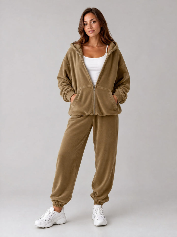 Women's Oversized Hooded Tracksuit Set in brown