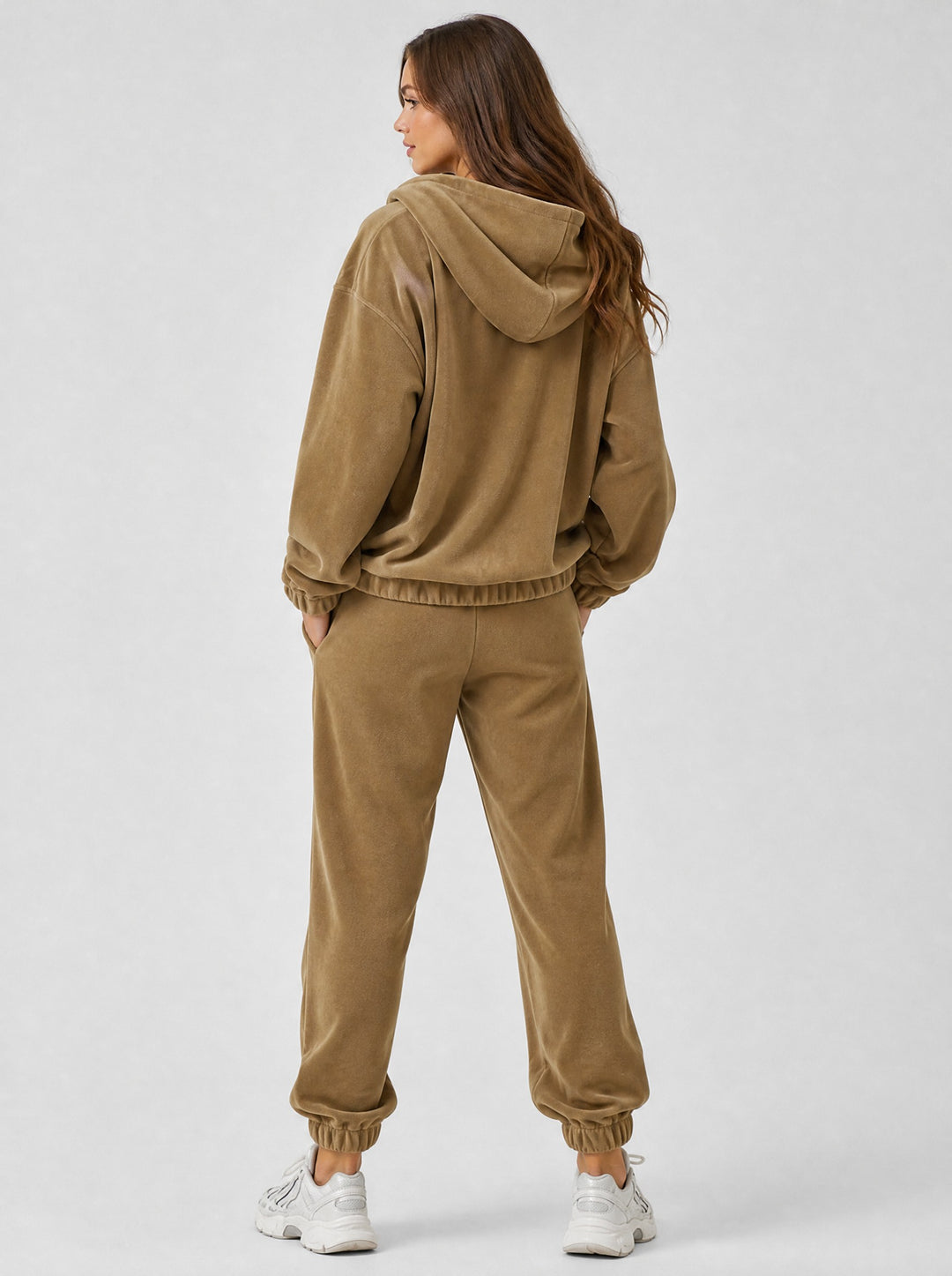 Women's Oversized Hooded Tracksuit Set in brown