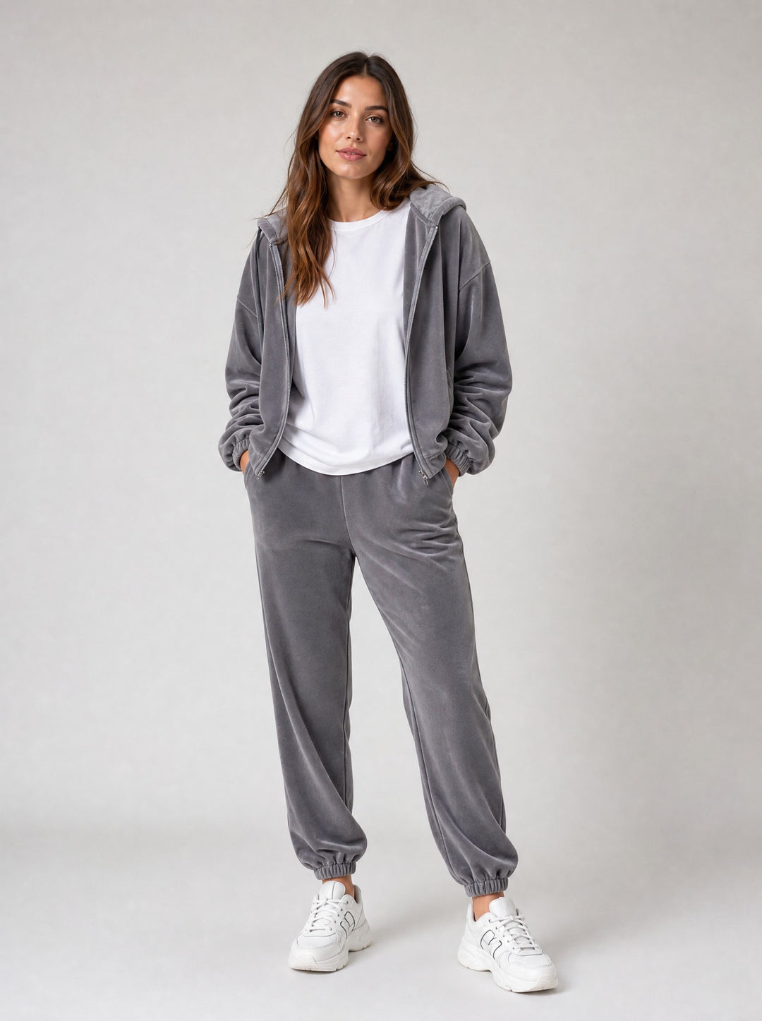 Women's Oversized Hooded Tracksuit Set in grey