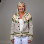 Women's knitted Fair Isle cardigan with button front and patterned yoke