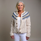Women's Fair Isle knit cardigan with blue patterned yoke and button front