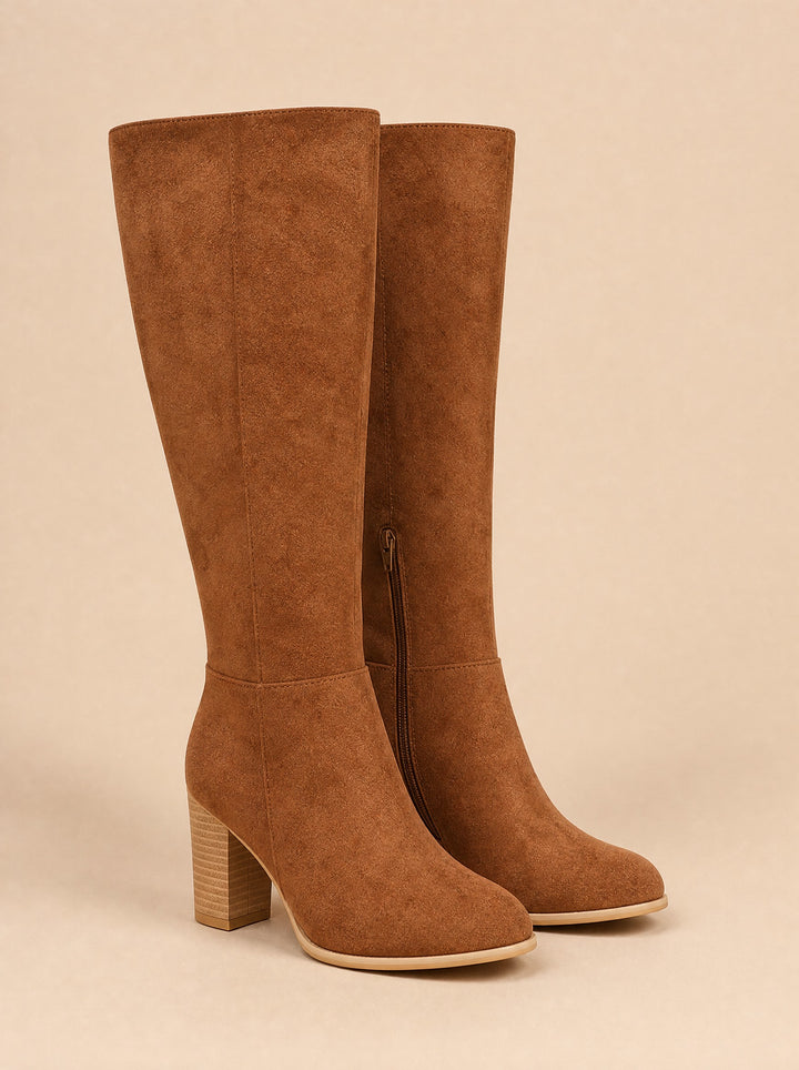 Women's Knee-High Block Heel Boots in brown