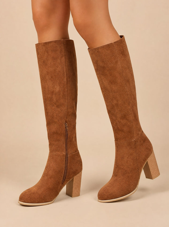 Women's Knee-High Block Heel Boots in brown