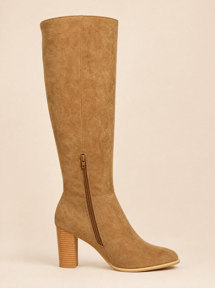 Women's Knee-High Block Heel Boots in camel