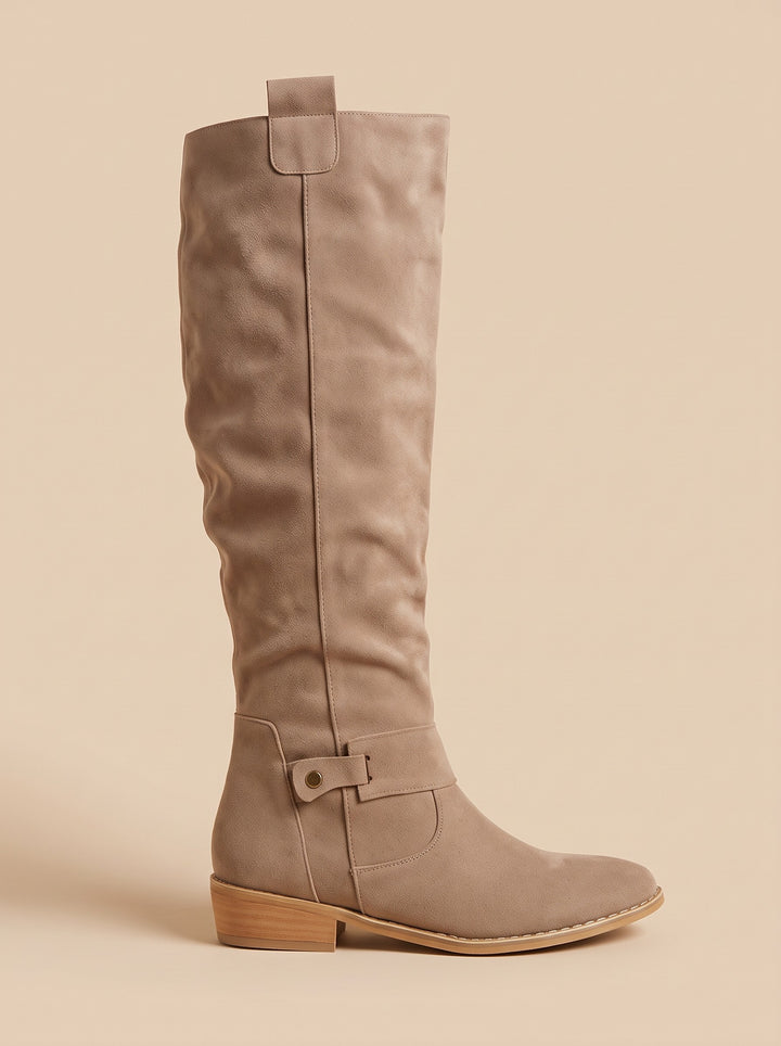 Women's Faux Suede Knee-High Slouch Boots in beige