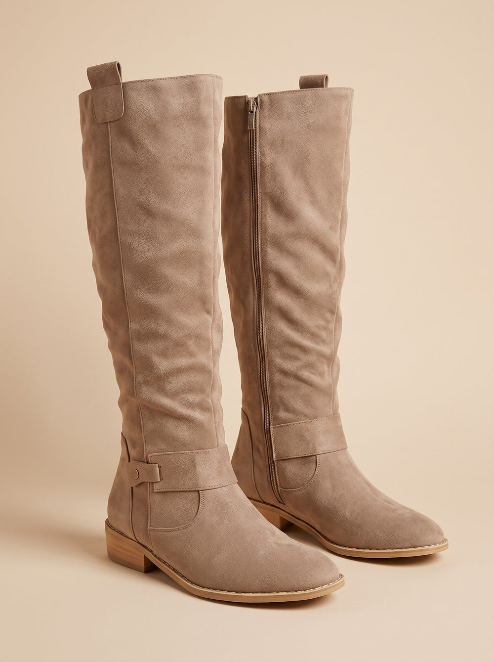 Women's Faux Suede Knee-High Slouch Boots in beige