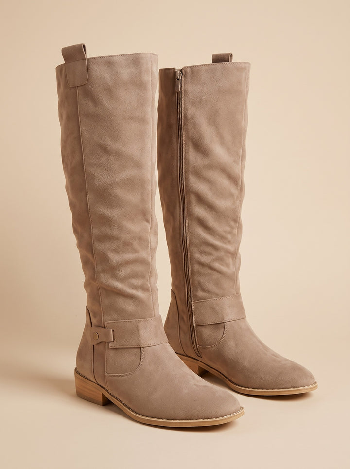 Women's Faux Suede Knee-High Slouch Boots in beige