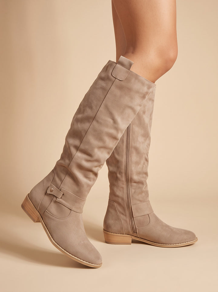 Women's Faux Suede Knee-High Slouch Boots in beige