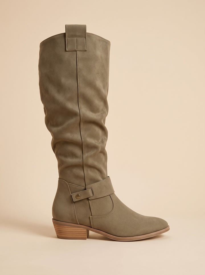 Women's Faux Suede Knee-High Slouch Boots in khaki green