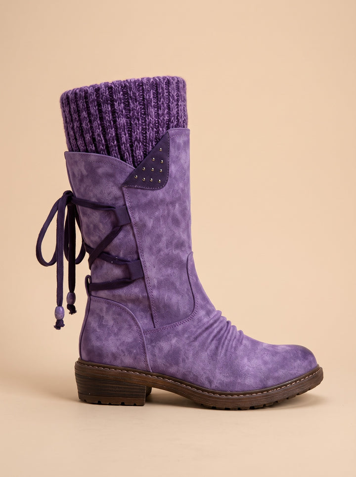Women's Knit Cuff Winter Boots in purple