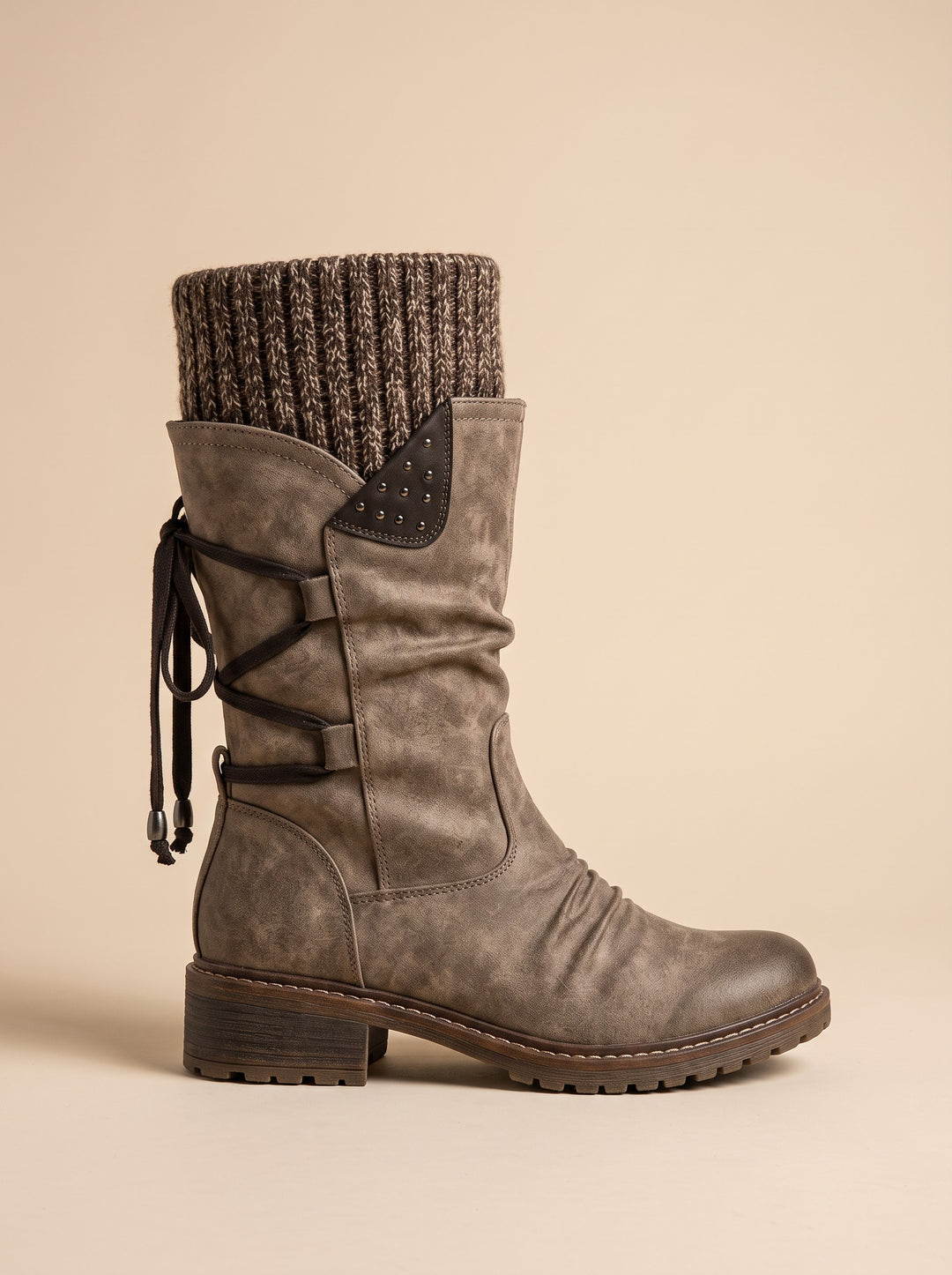 Women's Knit Cuff Winter Boots in taupe