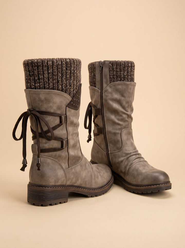 Women's Knit Cuff Winter Boots in taupe