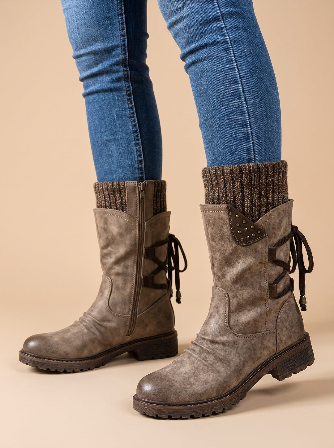 Women's Knit Cuff Winter Boots in taupe