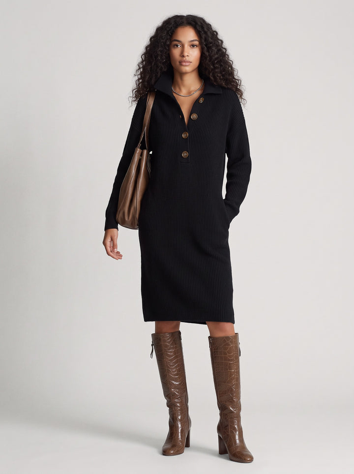 Women's Collared Knit Jumper Dress in black