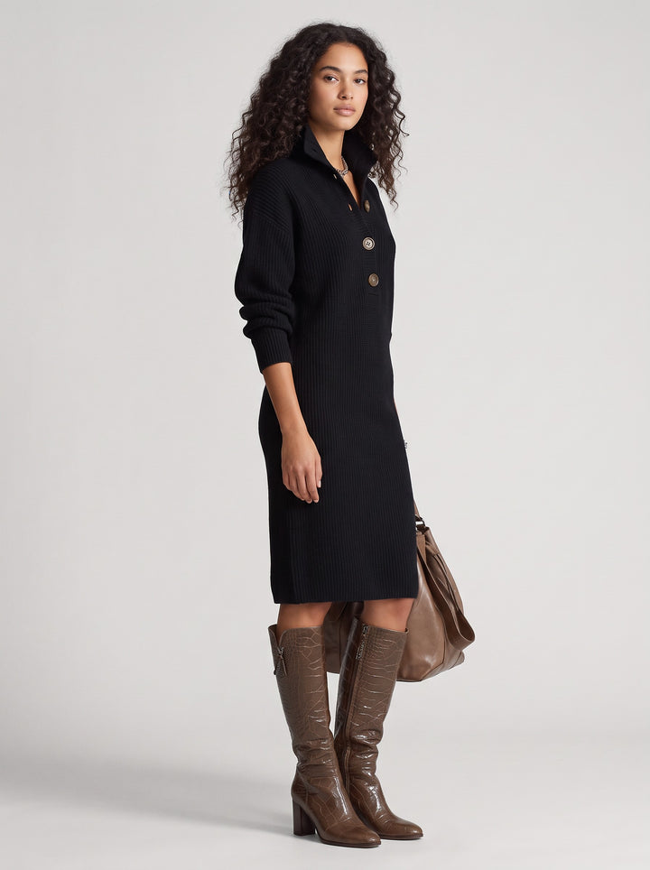 Women's Collared Knit Jumper Dress in black