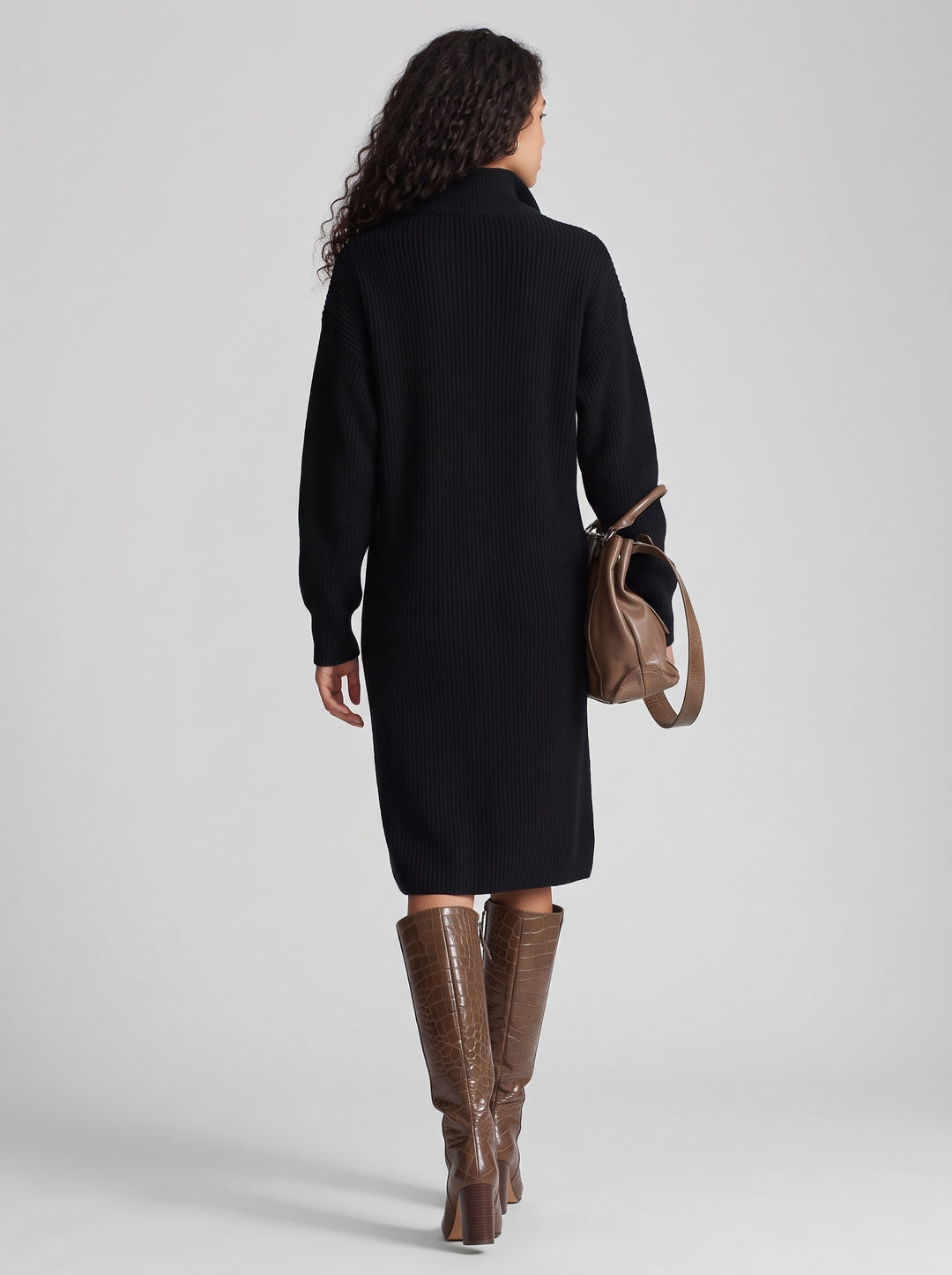 Women's Collared Knit Jumper Dress in black
