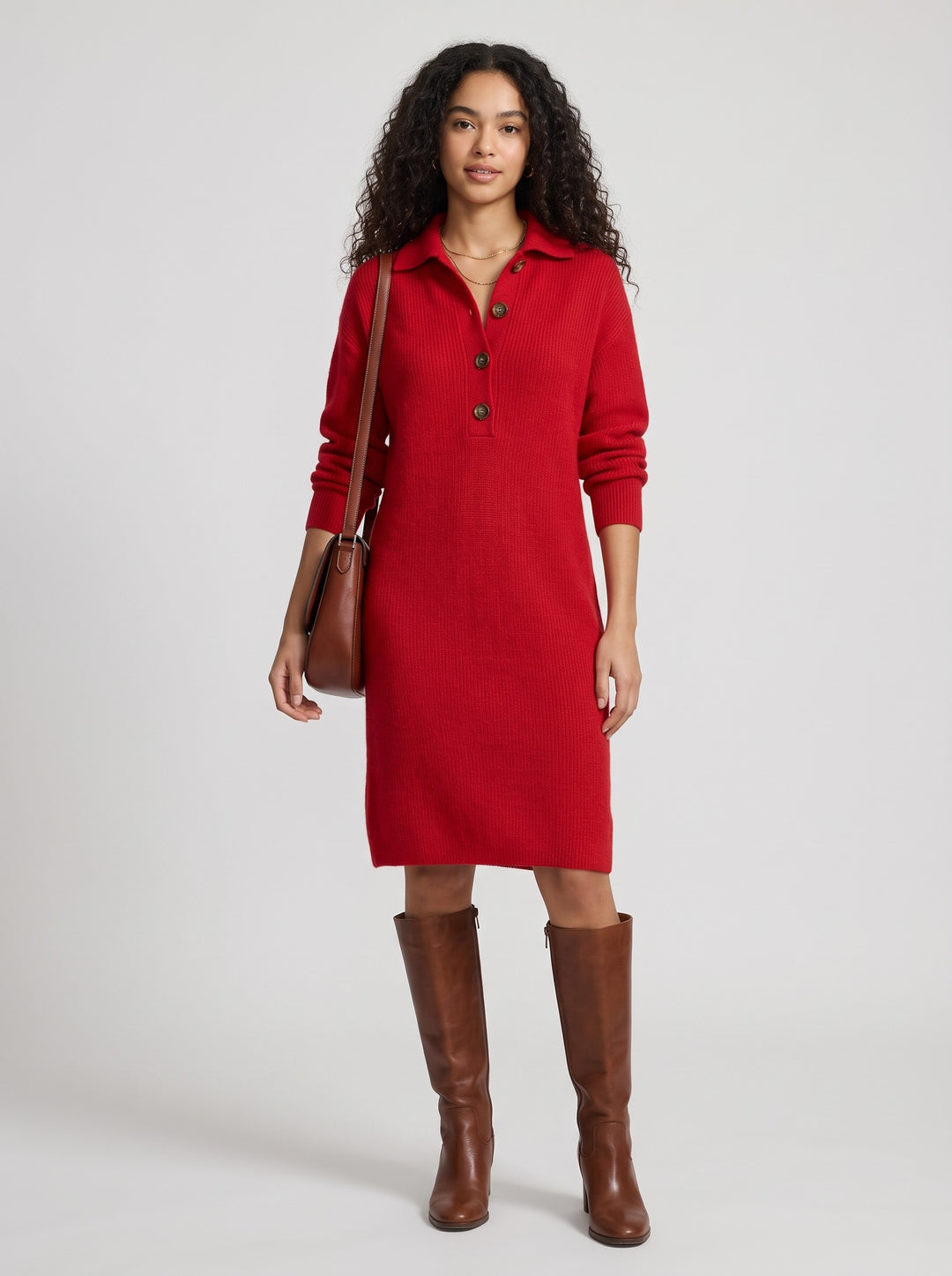 Women's Collared Knit Jumper Dress in red