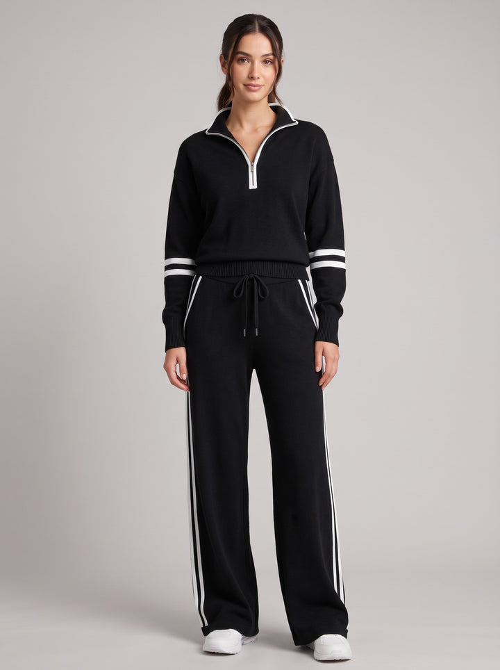 Women's Knitted Quarter-Zip Lounge Set in black