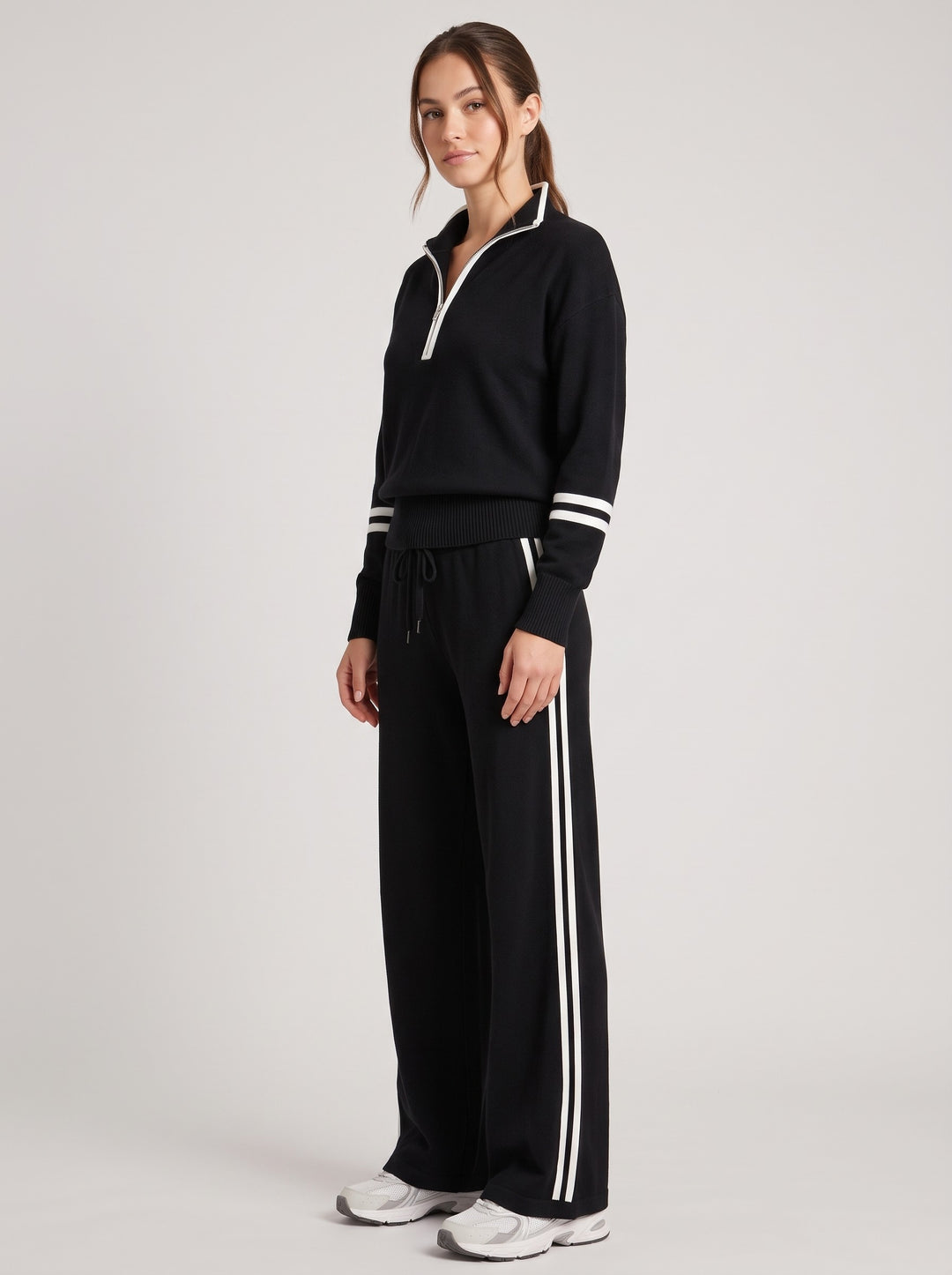 Women's Knitted Quarter-Zip Lounge Set in black