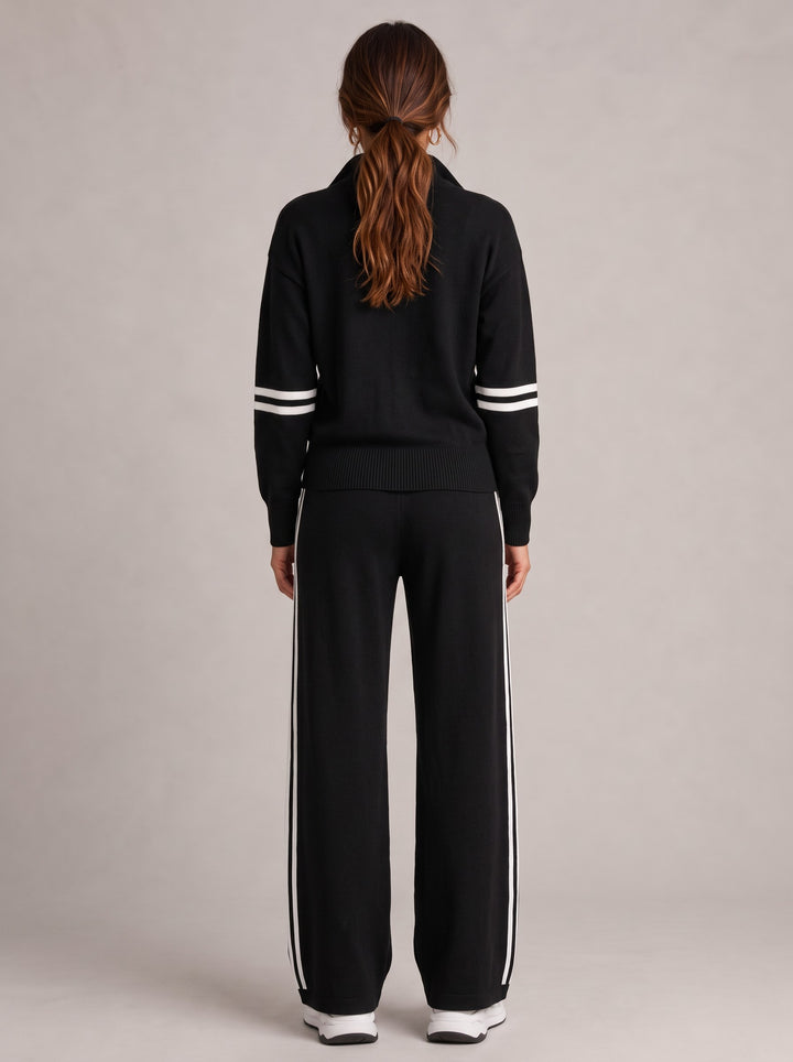 Women's Knitted Quarter-Zip Lounge Set in black