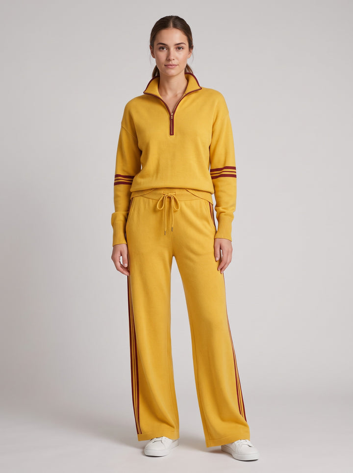 Women's Knitted Quarter-Zip Lounge Set in mustard