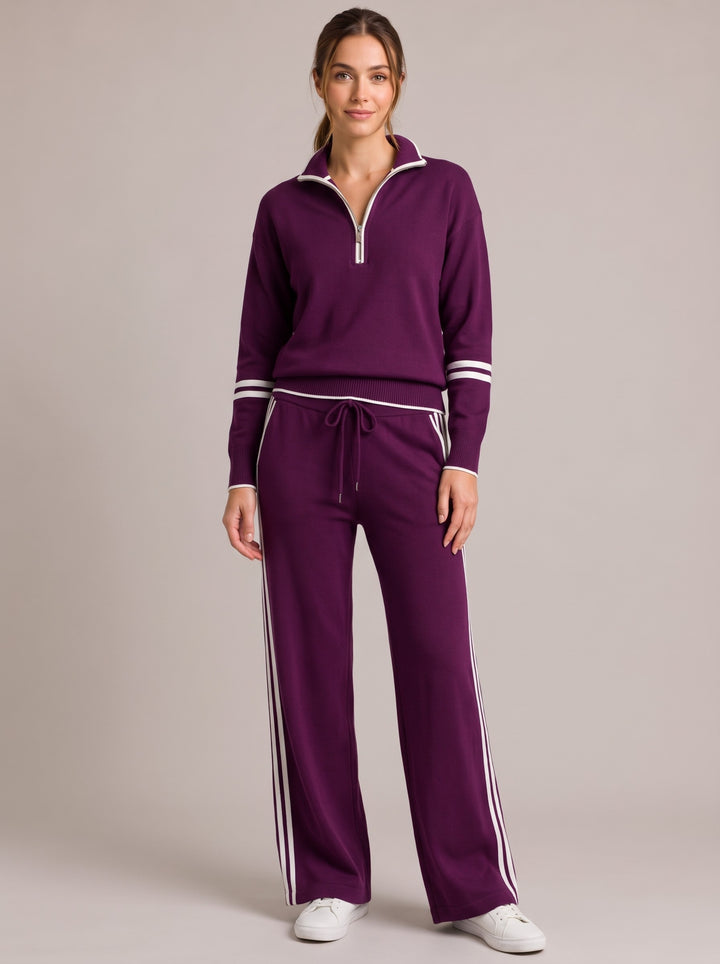 Women's Knitted Quarter-Zip Lounge Set in plum