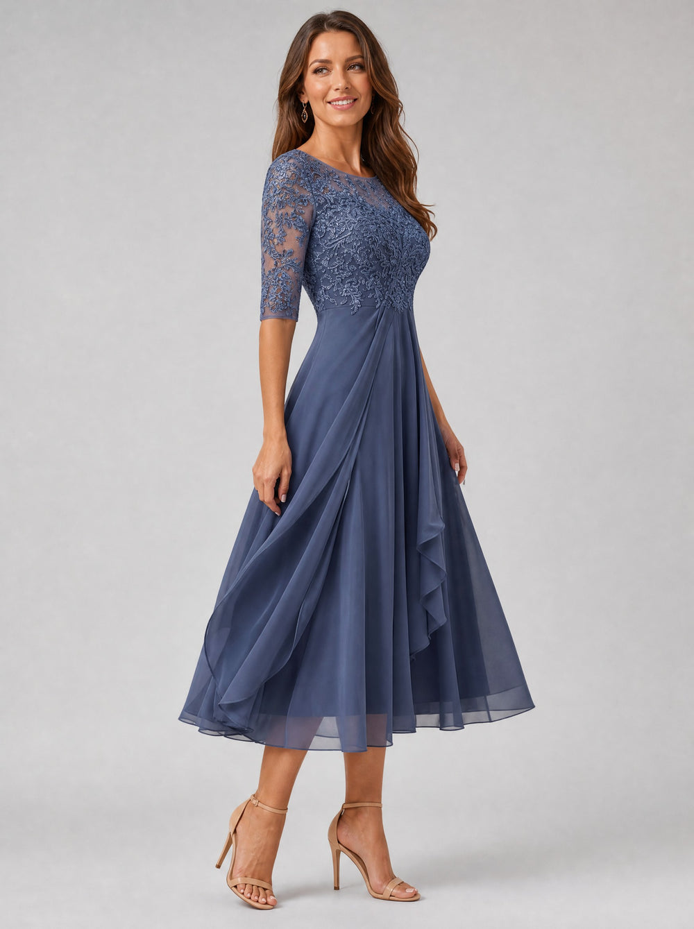 Women's Lace Bodice Midi Dress in blue