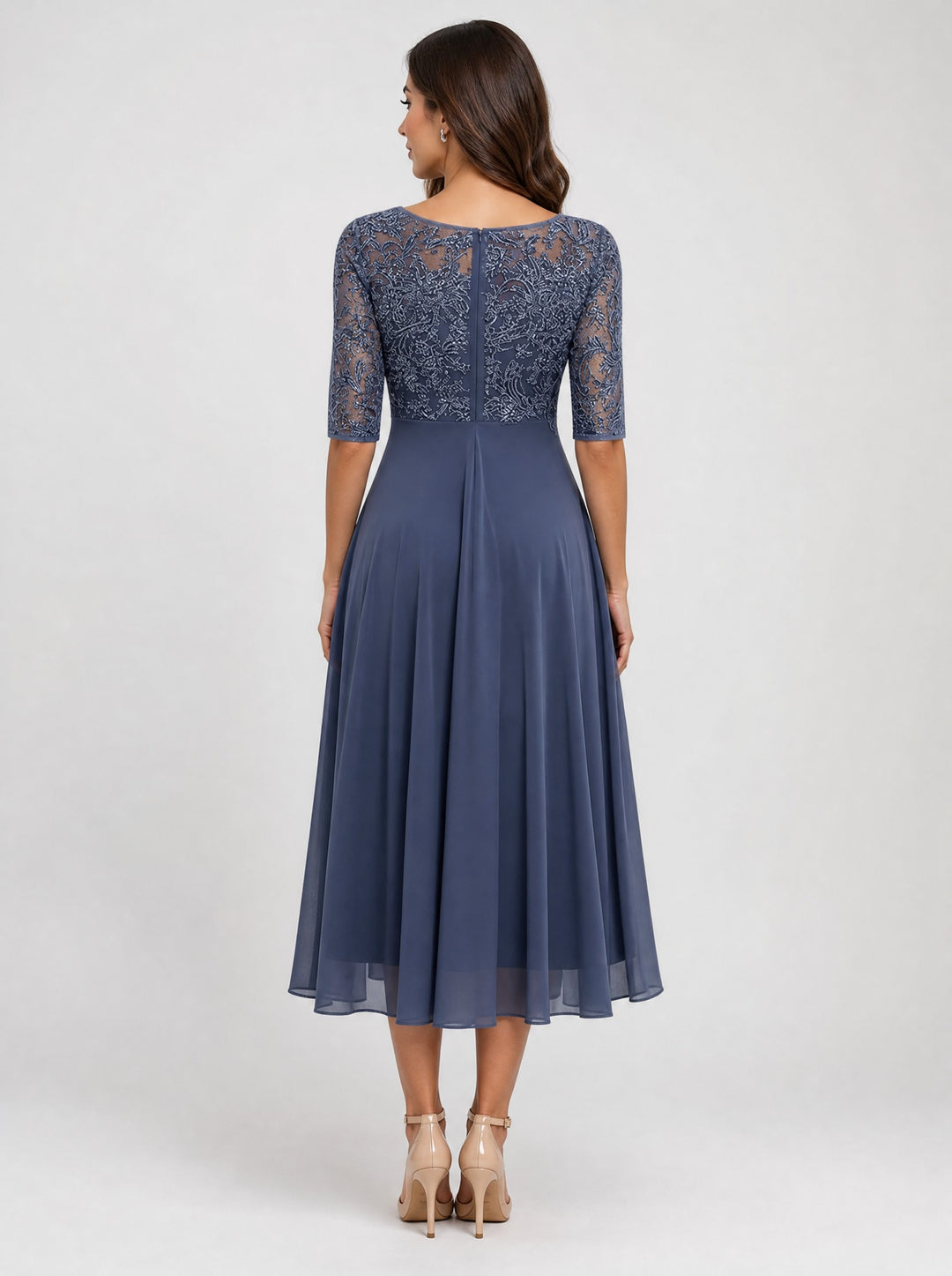 Women's Lace Bodice Midi Dress in blue
