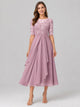 Women's Lace Bodice Midi Dress in pink