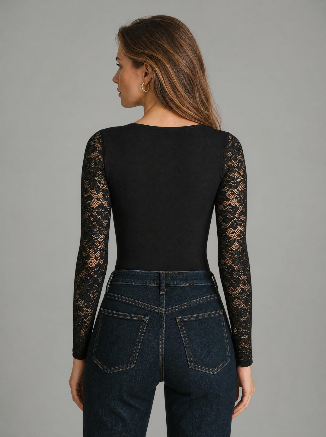 Women's Black Lace Sleeve Bodysuit in black