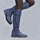 Women's tall riding boots with buckle strap, side zip and rugged tread sole
