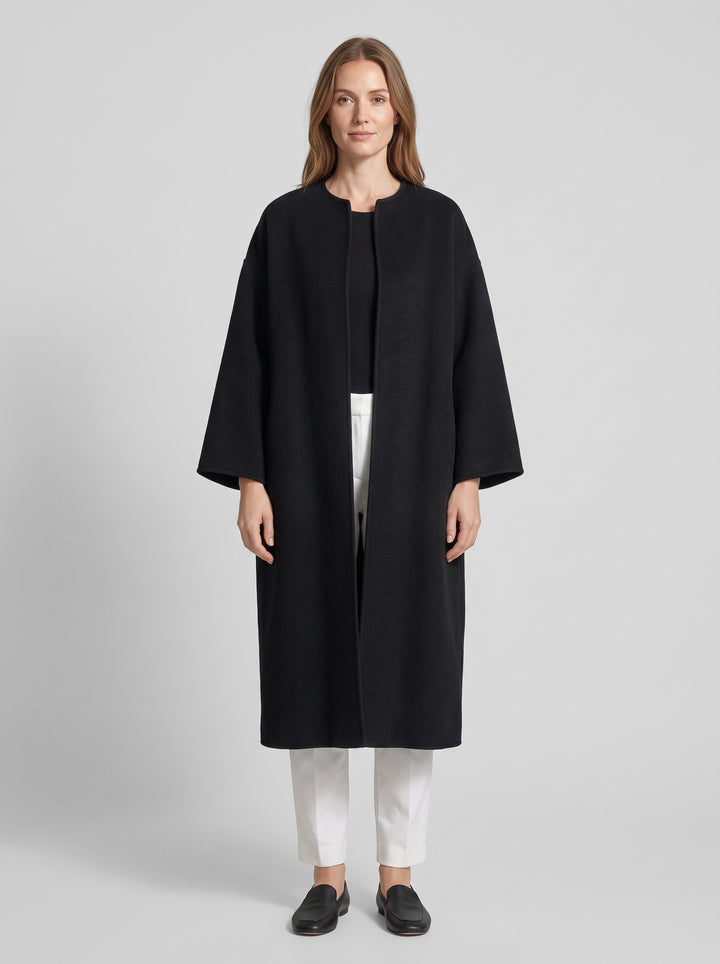 Women's Long Collarless Coat in black