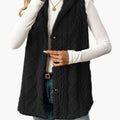 Women's long textured hooded vest with button front