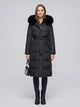 Women's Long Belted Parka with Faux Fur Hood in black